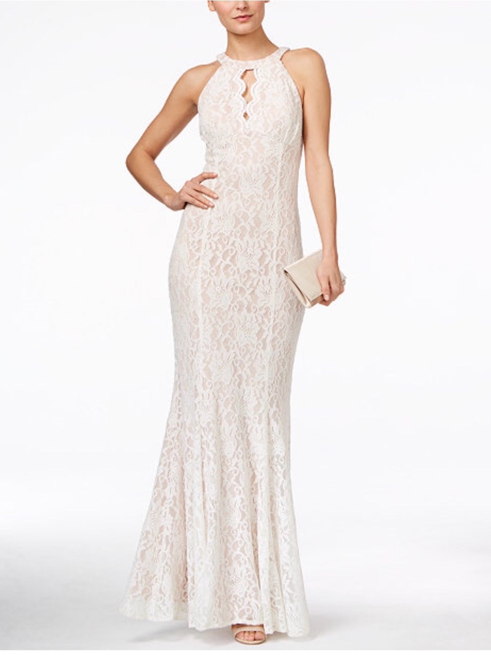 Elegant Lace Halter Wedding Dress in Ivory